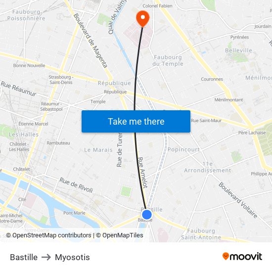Bastille to Myosotis map