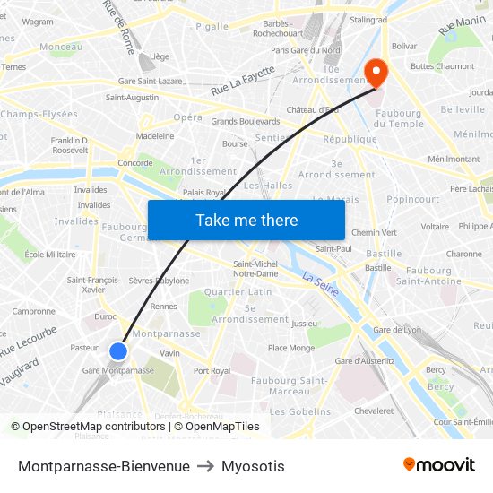 Montparnasse-Bienvenue to Myosotis map