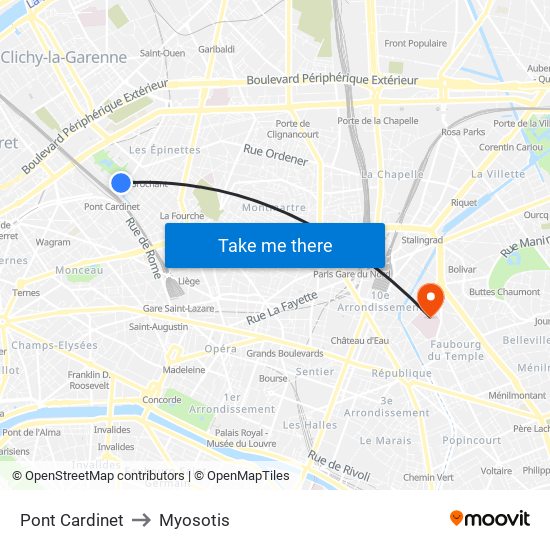 Pont Cardinet to Myosotis map