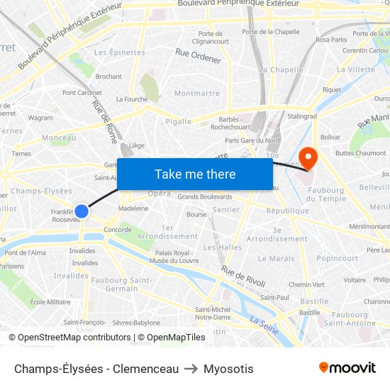 Champs-Élysées - Clemenceau to Myosotis map