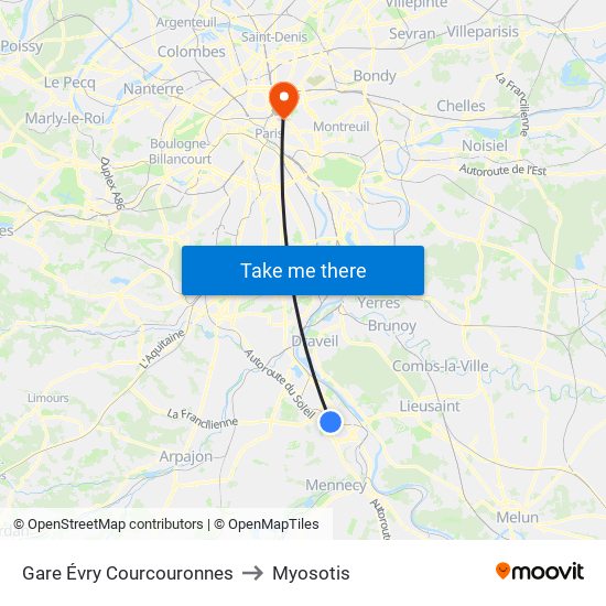 Gare Évry Courcouronnes to Myosotis map