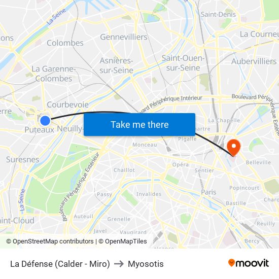 La Défense (Calder - Miro) to Myosotis map