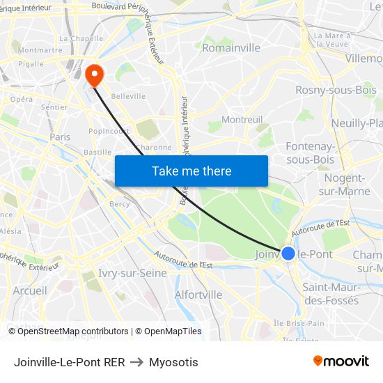 Joinville-Le-Pont RER to Myosotis map