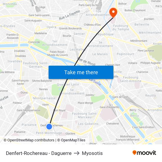 Denfert-Rochereau - Daguerre to Myosotis map