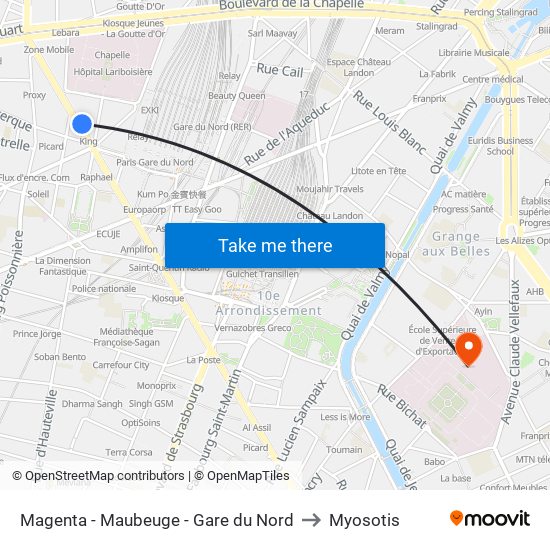 Magenta - Maubeuge - Gare du Nord to Myosotis map