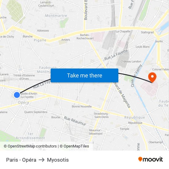 Paris - Opéra to Myosotis map
