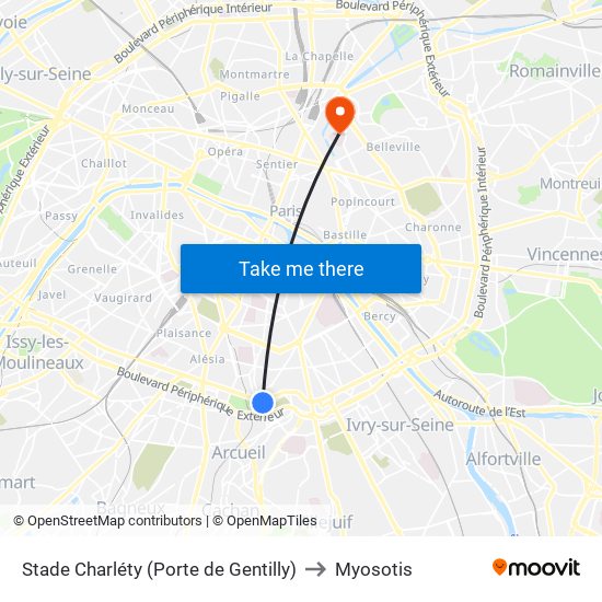 Stade Charléty (Porte de Gentilly) to Myosotis map