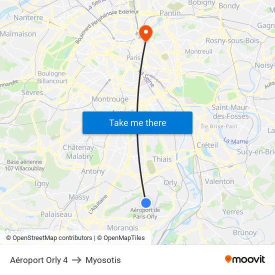 Aéroport Orly 4 to Myosotis map