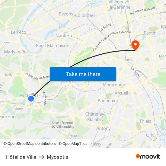 Hôtel de Ville to Myosotis map