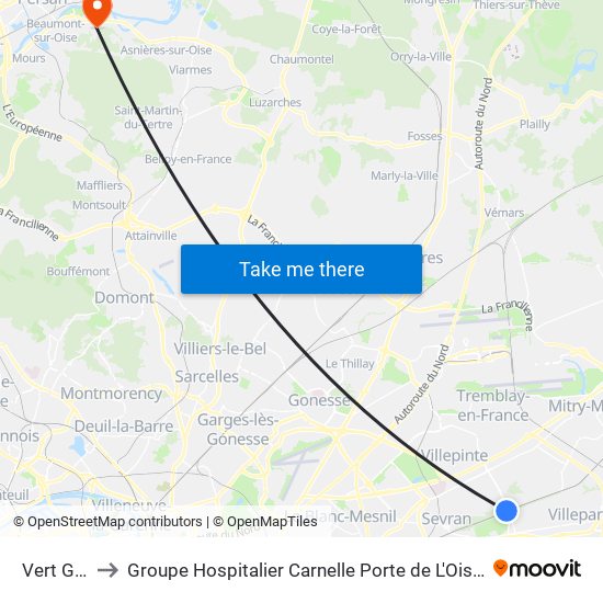 Vert Galant to Groupe Hospitalier Carnelle Porte de L'Oise - Site Les Oliviers map