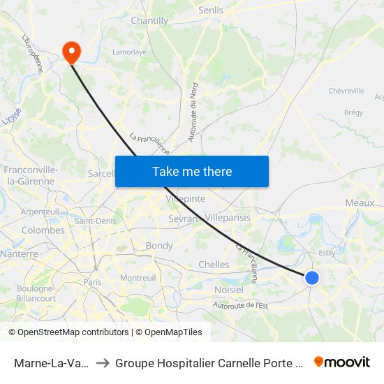Marne-La-Vallée Chessy to Groupe Hospitalier Carnelle Porte de L'Oise - Site Les Oliviers map