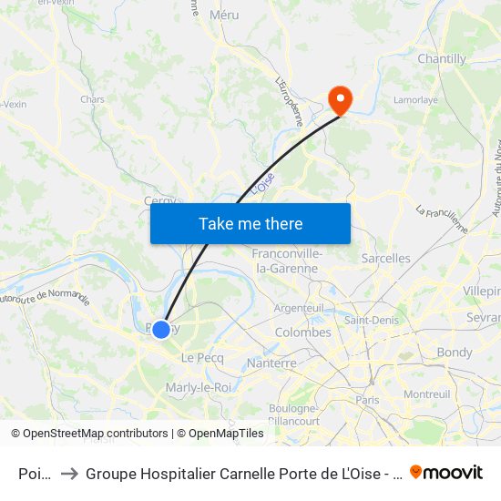 Poissy to Groupe Hospitalier Carnelle Porte de L'Oise - Site Les Oliviers map