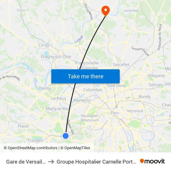 Gare de Versailles - Chantiers to Groupe Hospitalier Carnelle Porte de L'Oise - Site Les Oliviers map