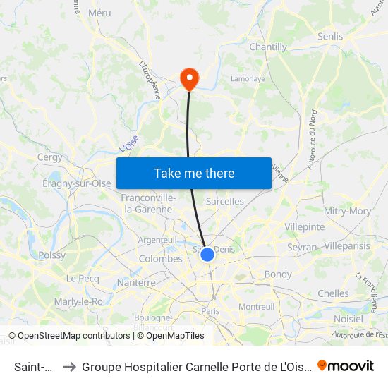 Saint-Denis to Groupe Hospitalier Carnelle Porte de L'Oise - Site Les Oliviers map