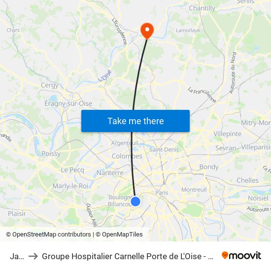 Javel to Groupe Hospitalier Carnelle Porte de L'Oise - Site Les Oliviers map