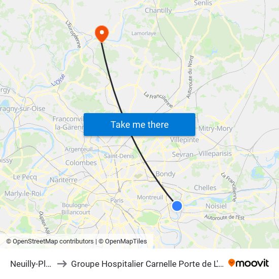 Neuilly-Plaisance to Groupe Hospitalier Carnelle Porte de L'Oise - Site Les Oliviers map
