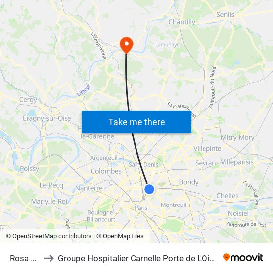 Rosa Parks to Groupe Hospitalier Carnelle Porte de L'Oise - Site Les Oliviers map