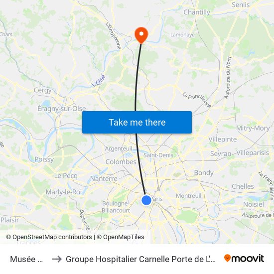 Musée D'Orsay to Groupe Hospitalier Carnelle Porte de L'Oise - Site Les Oliviers map