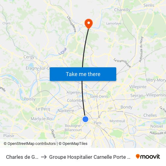 Charles de Gaulle Etoile to Groupe Hospitalier Carnelle Porte de L'Oise - Site Les Oliviers map