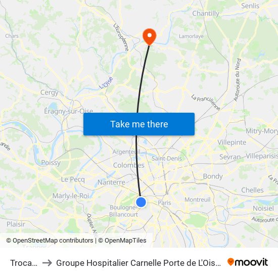 Trocadéro to Groupe Hospitalier Carnelle Porte de L'Oise - Site Les Oliviers map