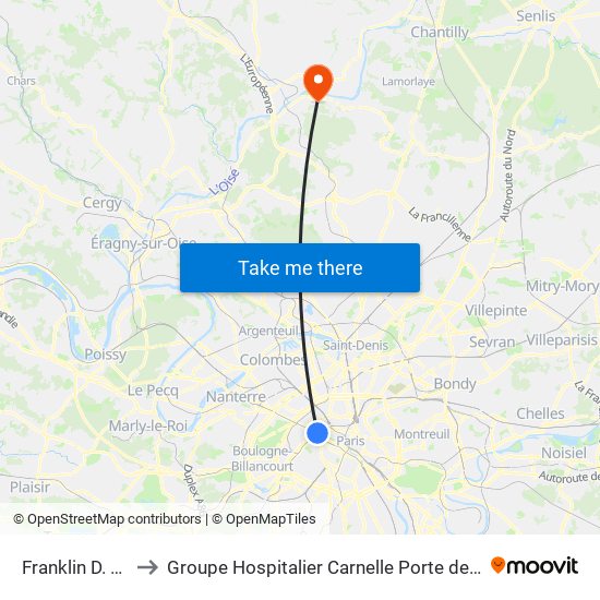 Franklin D. Roosevelt to Groupe Hospitalier Carnelle Porte de L'Oise - Site Les Oliviers map