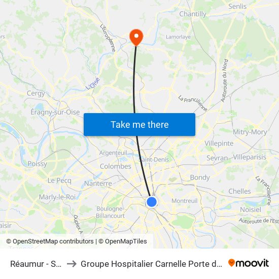 Réaumur - Sébastopol to Groupe Hospitalier Carnelle Porte de L'Oise - Site Les Oliviers map