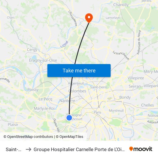 Saint-Cloud to Groupe Hospitalier Carnelle Porte de L'Oise - Site Les Oliviers map