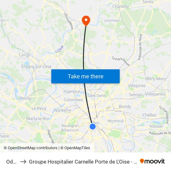 Odéon to Groupe Hospitalier Carnelle Porte de L'Oise - Site Les Oliviers map
