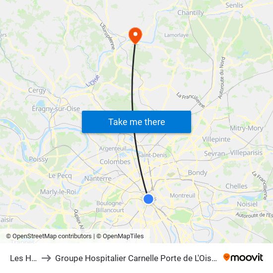 Les Halles to Groupe Hospitalier Carnelle Porte de L'Oise - Site Les Oliviers map
