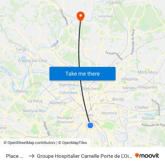 Place D'Italie to Groupe Hospitalier Carnelle Porte de L'Oise - Site Les Oliviers map