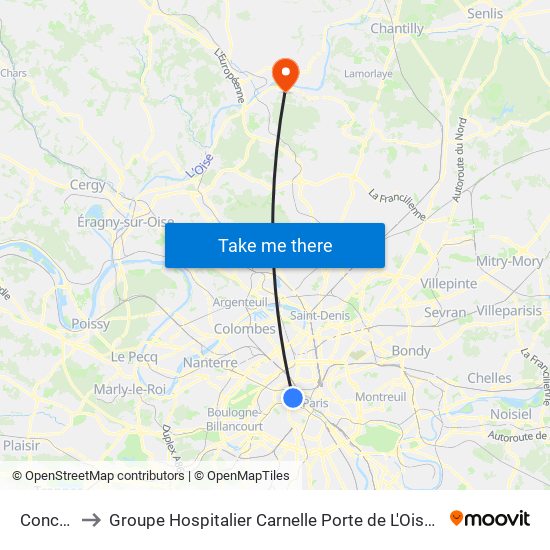 Concorde to Groupe Hospitalier Carnelle Porte de L'Oise - Site Les Oliviers map