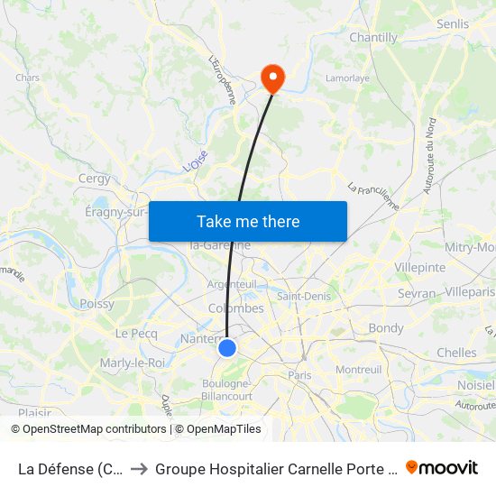 La Défense (Calder - Miro) to Groupe Hospitalier Carnelle Porte de L'Oise - Site Les Oliviers map
