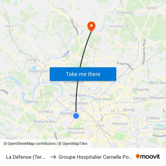 La Défense (Terminal Jules Verne) to Groupe Hospitalier Carnelle Porte de L'Oise - Site Les Oliviers map
