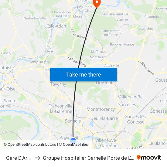 Gare D'Argenteuil to Groupe Hospitalier Carnelle Porte de L'Oise - Site Les Oliviers map