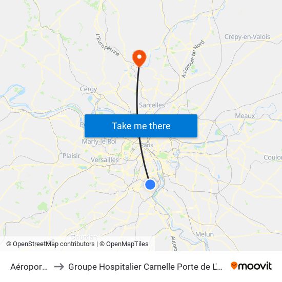Aéroport Orly 4 to Groupe Hospitalier Carnelle Porte de L'Oise - Site Les Oliviers map