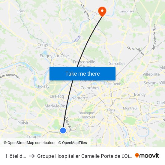 Hôtel de Ville to Groupe Hospitalier Carnelle Porte de L'Oise - Site Les Oliviers map