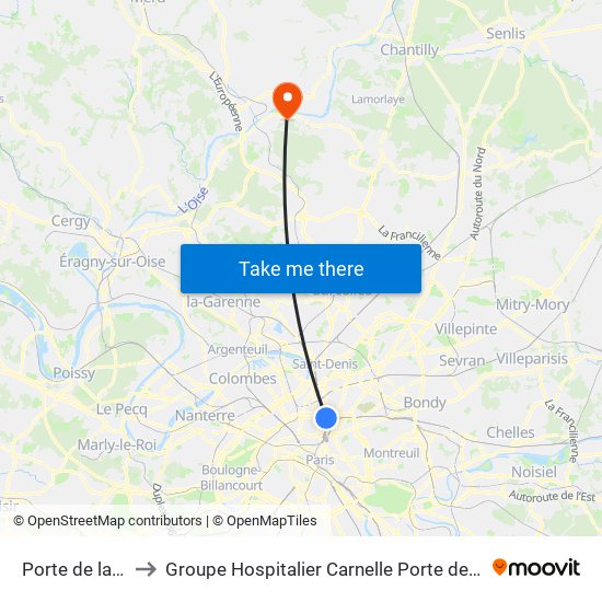 Porte de la Chapelle to Groupe Hospitalier Carnelle Porte de L'Oise - Site Les Oliviers map