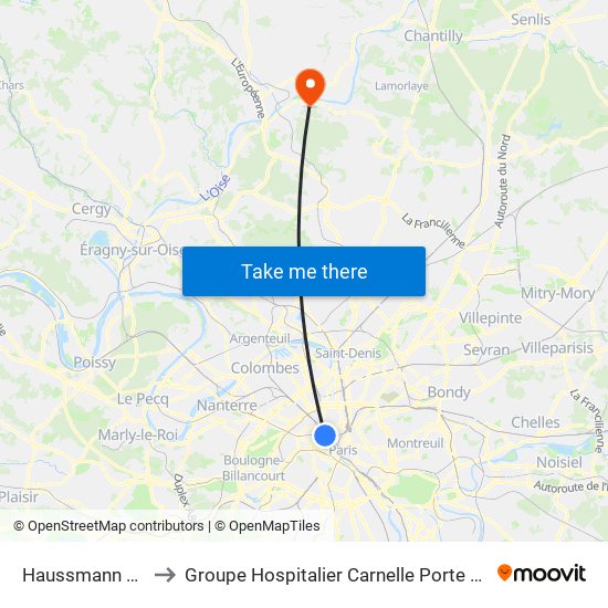 Haussmann Saint-Lazare to Groupe Hospitalier Carnelle Porte de L'Oise - Site Les Oliviers map