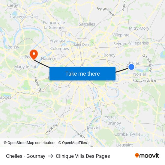 Chelles - Gournay to Clinique Villa Des Pages map