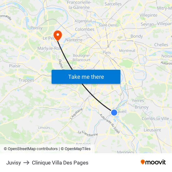 Juvisy to Clinique Villa Des Pages map