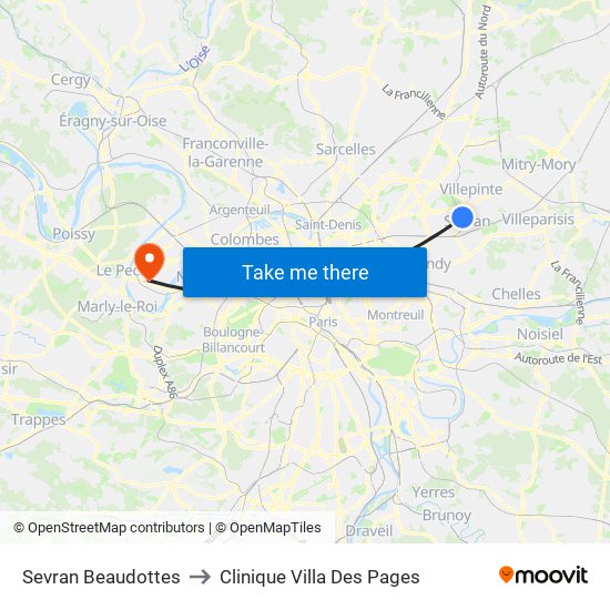 Sevran Beaudottes to Clinique Villa Des Pages map