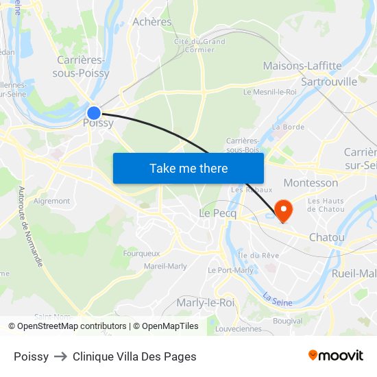Poissy to Clinique Villa Des Pages map