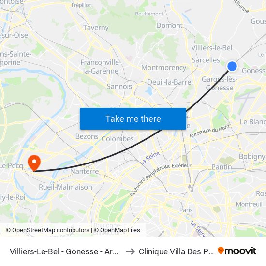 Villiers-Le-Bel - Gonesse - Arnouville to Clinique Villa Des Pages map