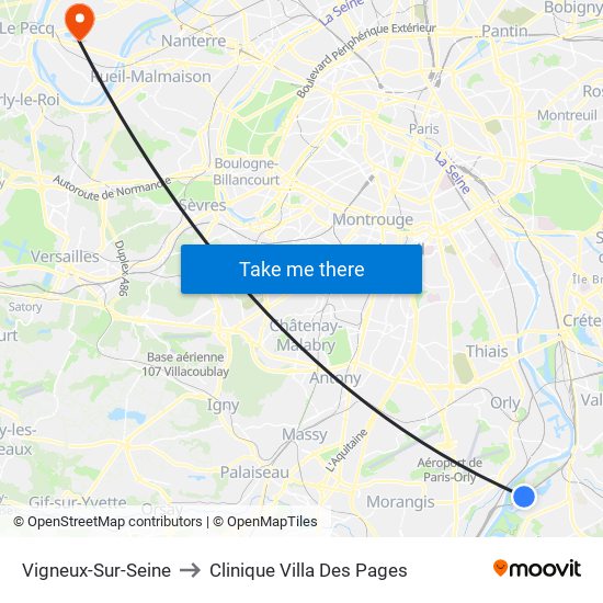 Vigneux-Sur-Seine to Clinique Villa Des Pages map