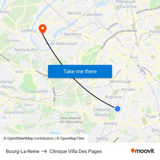 Bourg-La-Reine to Clinique Villa Des Pages map
