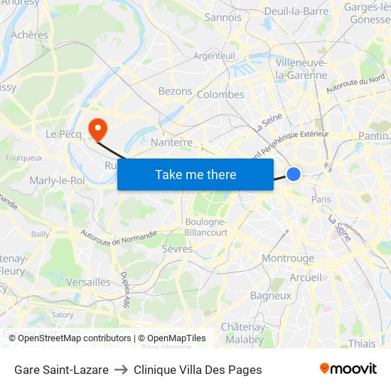 Gare Saint-Lazare to Clinique Villa Des Pages map