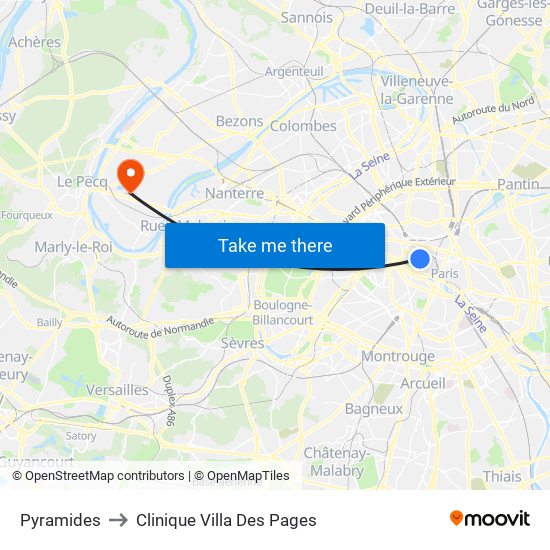 Pyramides to Clinique Villa Des Pages map