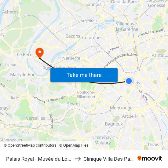 Palais Royal - Musée du Louvre to Clinique Villa Des Pages map