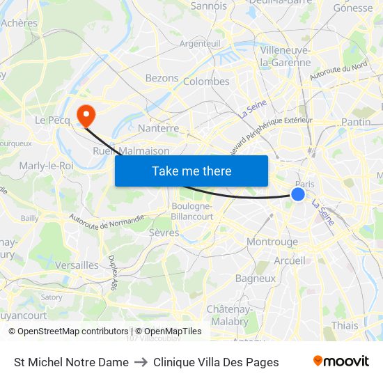 St Michel Notre Dame to Clinique Villa Des Pages map