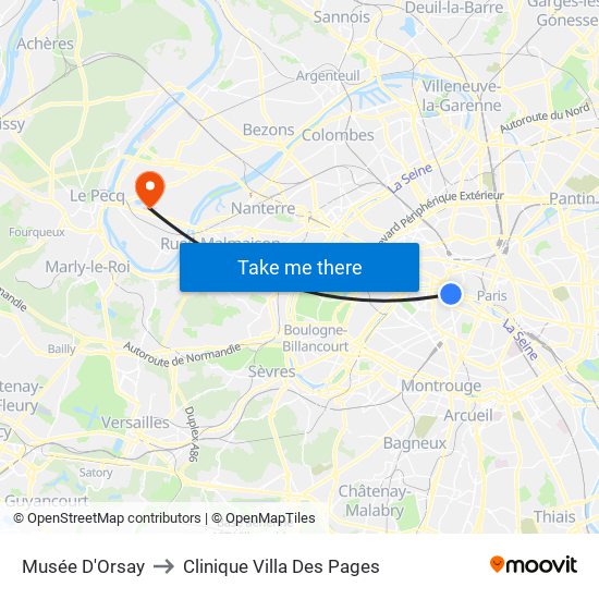 Musée D'Orsay to Clinique Villa Des Pages map
